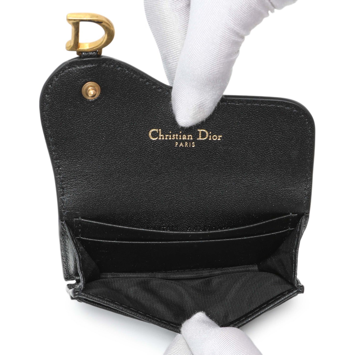 Exclusive Christian Dior Black Grained Calfskin Saddle Card Holder — Top View