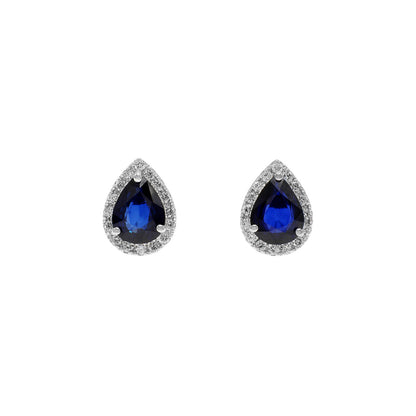 Exclusive 18K White Gold 3.08 Carat Sapphire Diamond Earrings — Front View