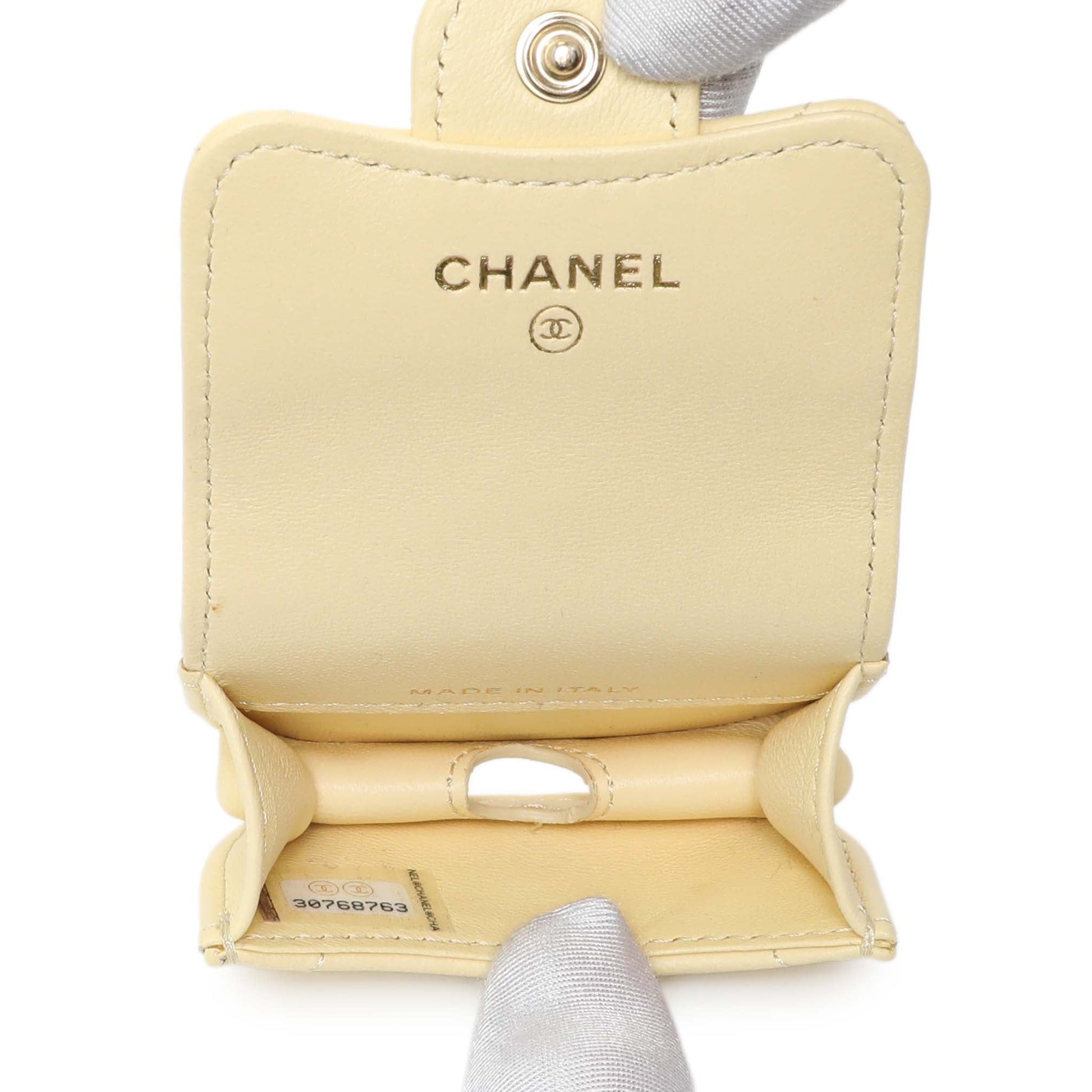 Exclusive Chanel Yellow Lambskin Airpod Pro Holder — Detail View