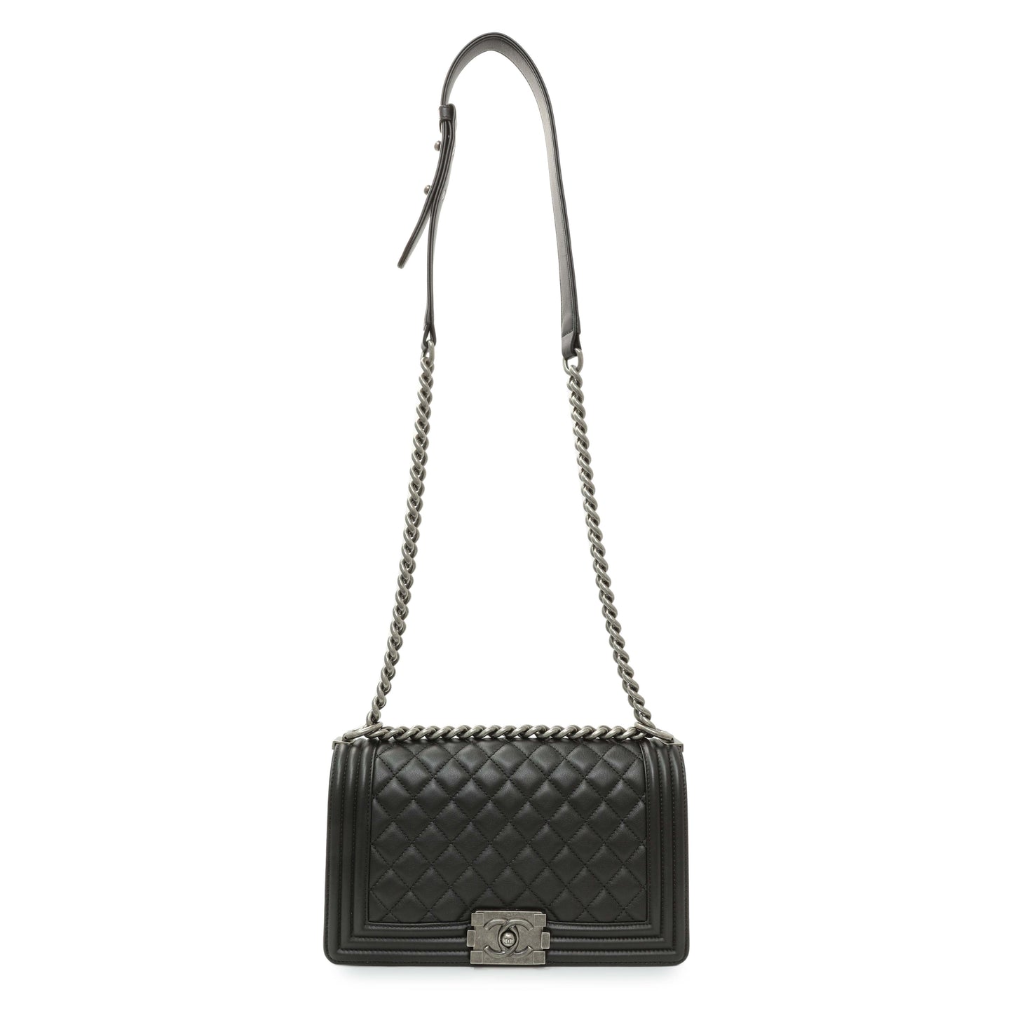 Exclusive Chanel Black Quilted Lambskin Medium Boy Flap — Front View