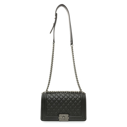 Exclusive Chanel Black Quilted Lambskin Medium Boy Flap — Front View