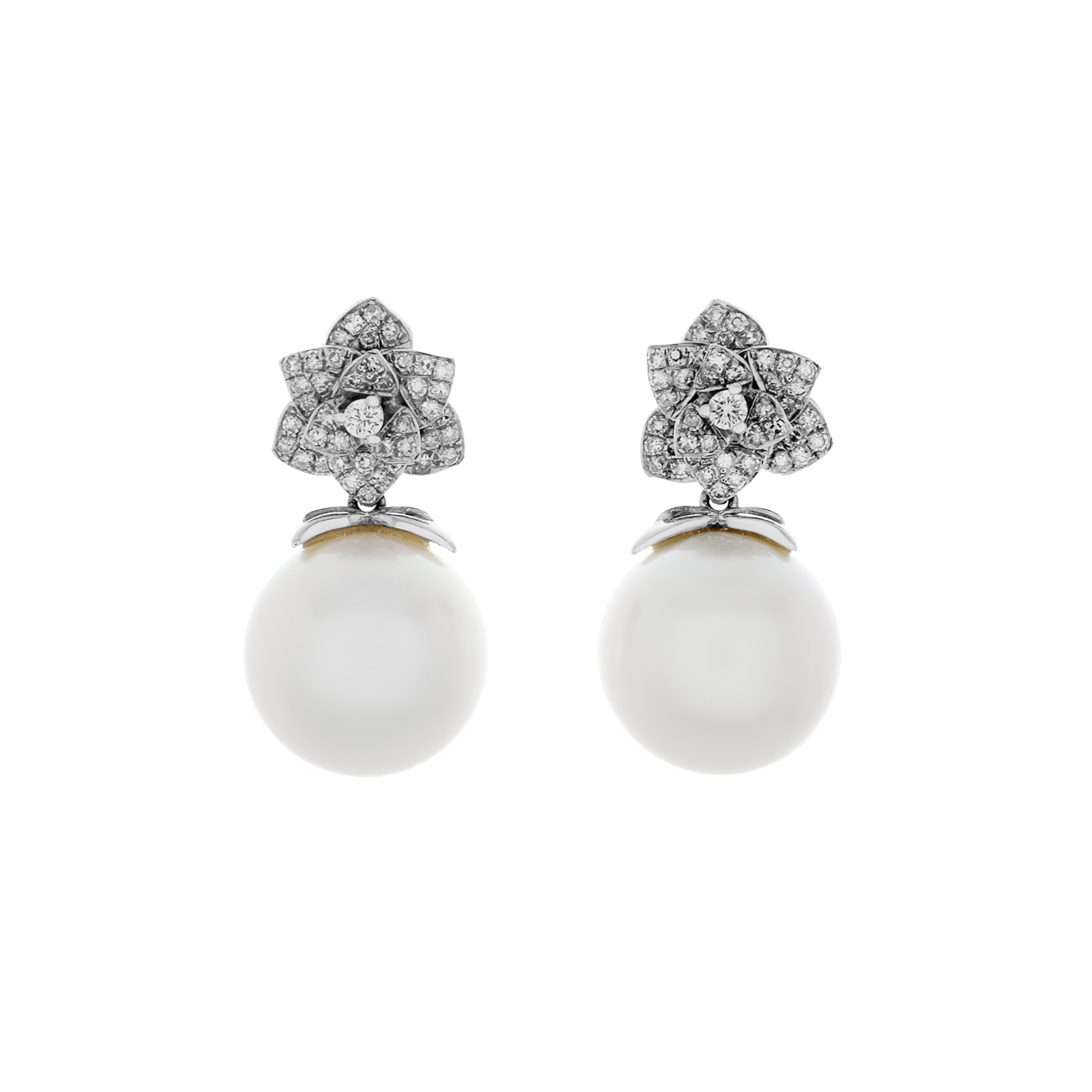 Exclusive 18K White Gold 12.9mm South Sea Pearl Blossom Drop Earrings — Front View