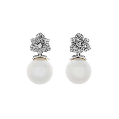 Exclusive 18K White Gold 12.9mm South Sea Pearl Blossom Drop Earrings — Front View