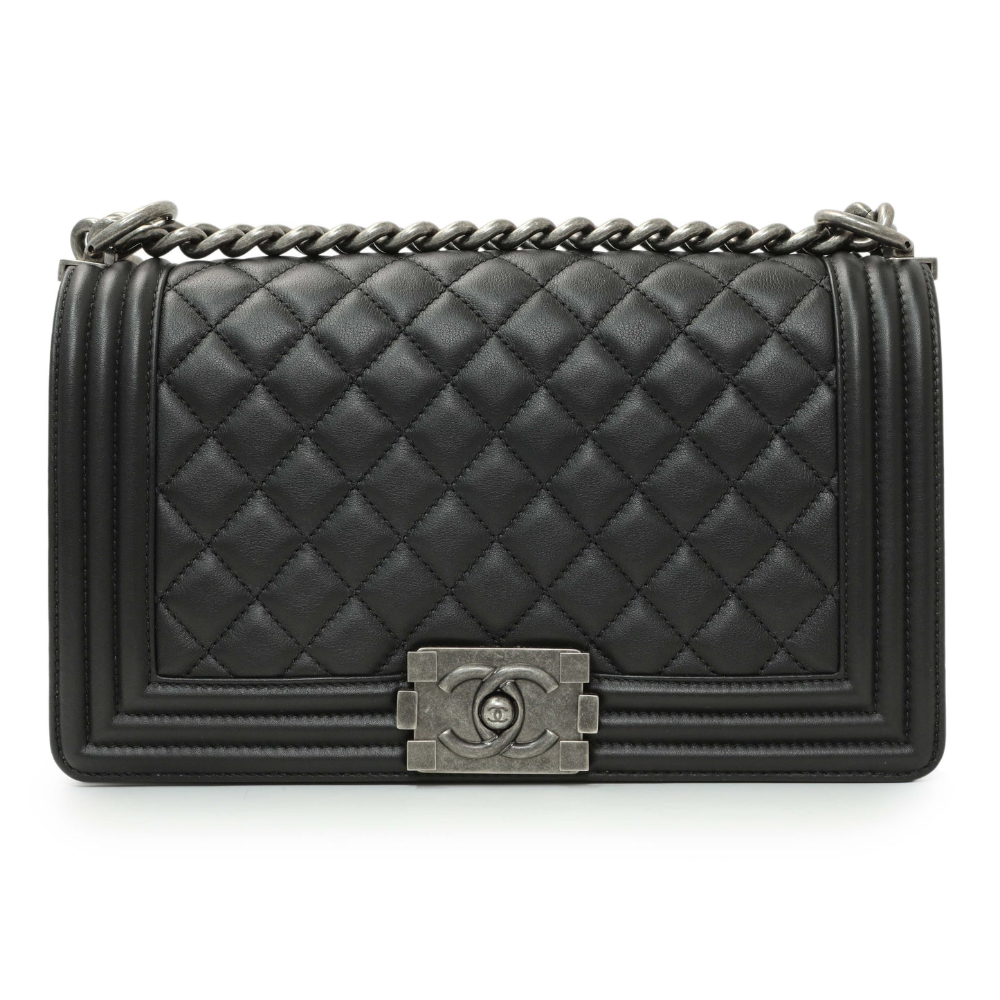 Exclusive Chanel Black Quilted Lambskin Medium Boy Flap — Side View