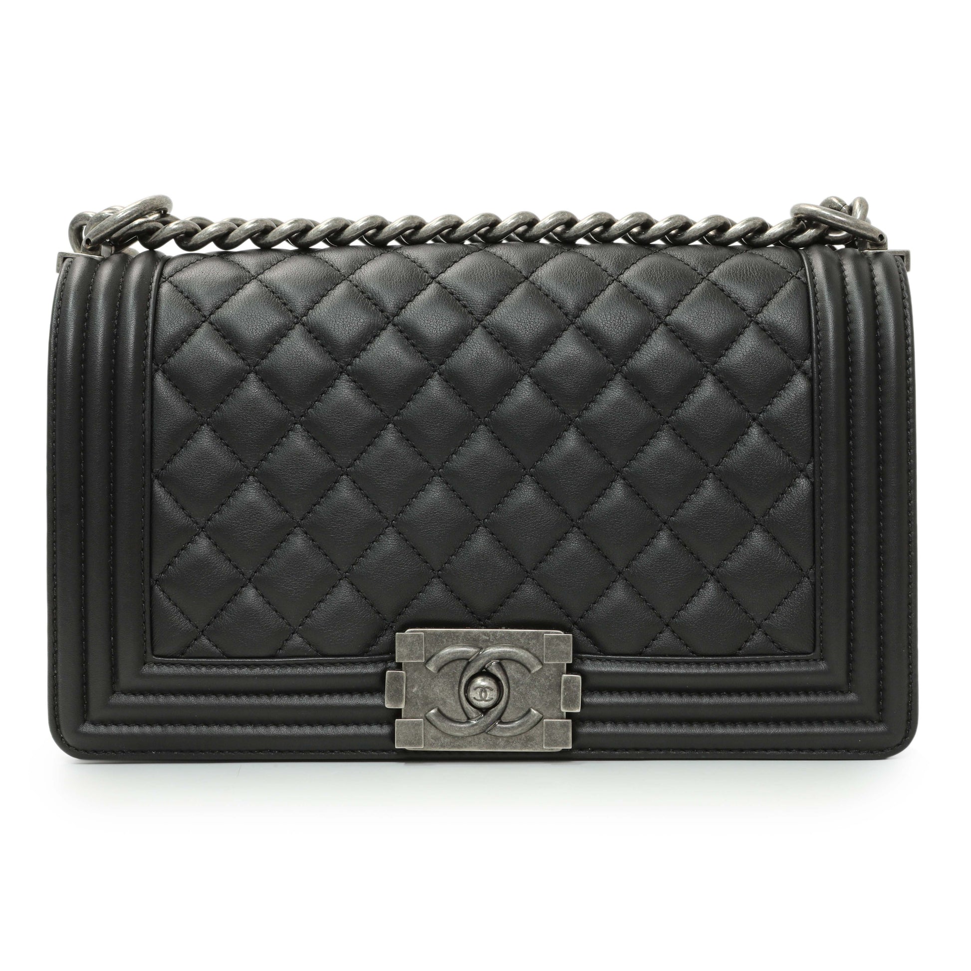 Exclusive Chanel Black Quilted Lambskin Medium Boy Flap — Side View