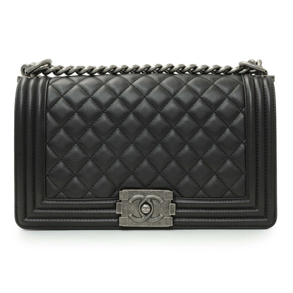 Exclusive Chanel Black Quilted Lambskin Medium Boy Flap — Side View