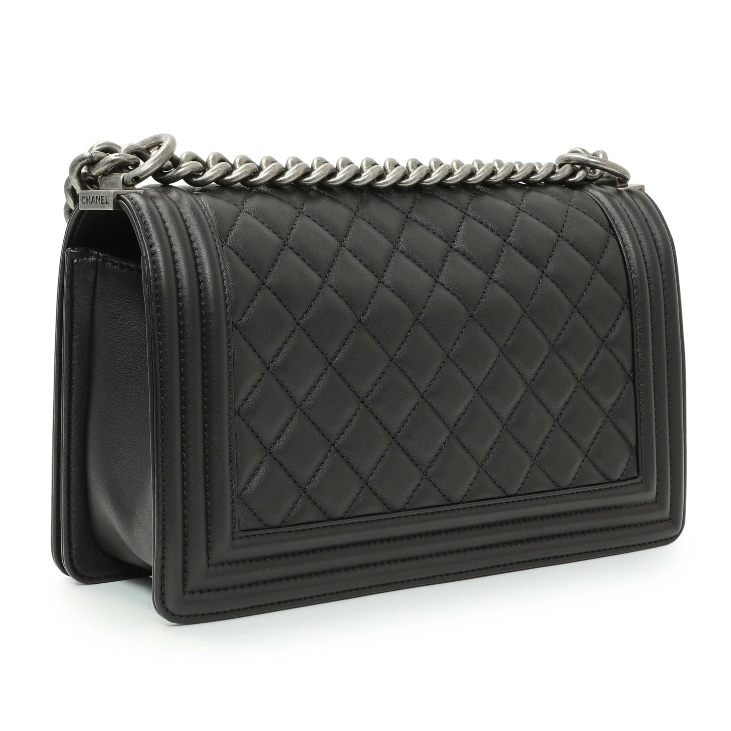 Exclusive Chanel Black Quilted Lambskin Medium Boy Flap — Back View