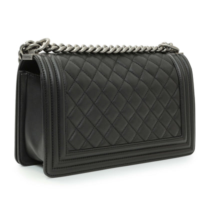 Exclusive Chanel Black Quilted Lambskin Medium Boy Flap — Back View