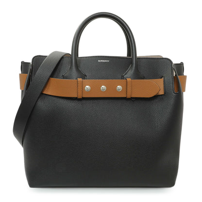 Exclusive Burberry Black Calfskin Triple Stud Large Belt Tote — Front View