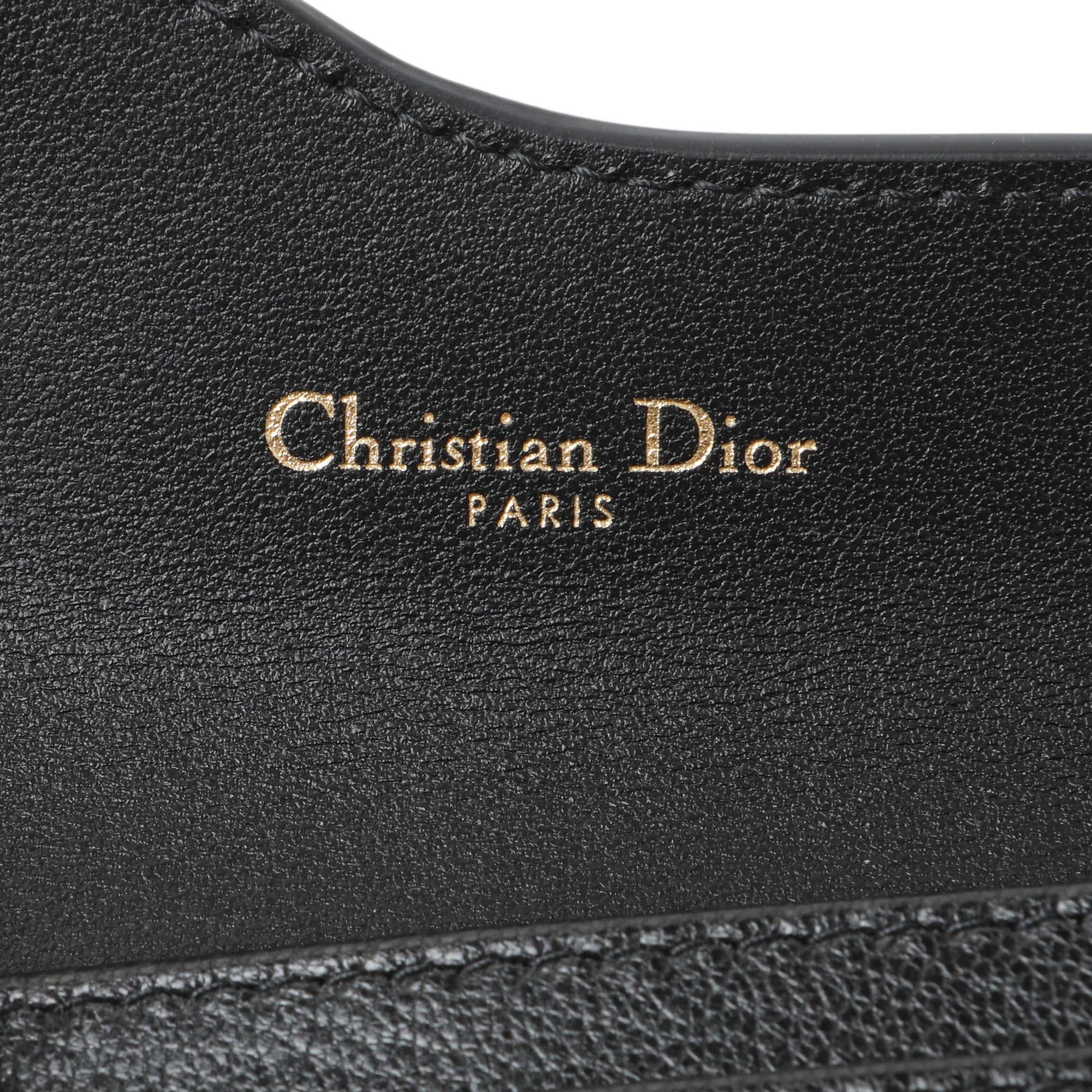 Exclusive Christian Dior Black Grained Calfskin Saddle Card Holder — Detail View
