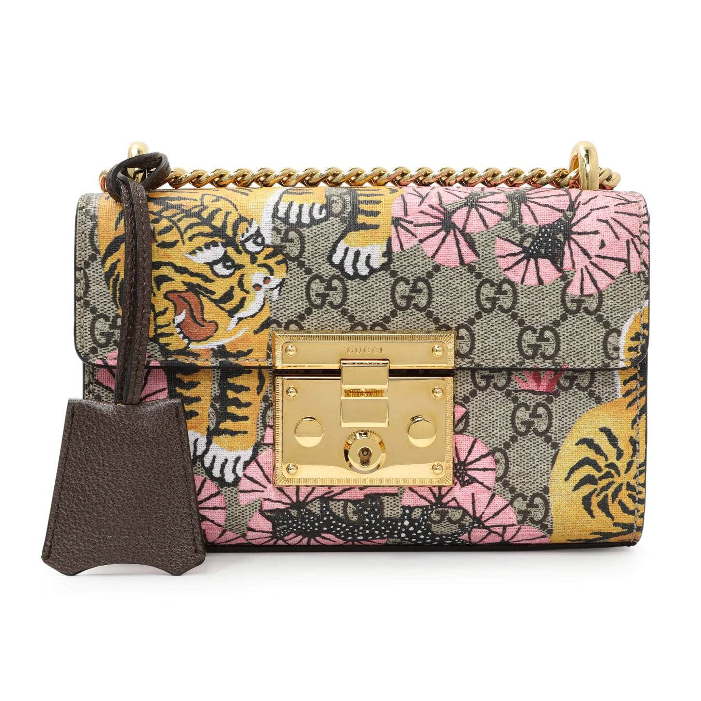 Exclusive Gucci GG Supreme Monogram Bengal Calfskin Small Padlock Shoulder Bag — Front View