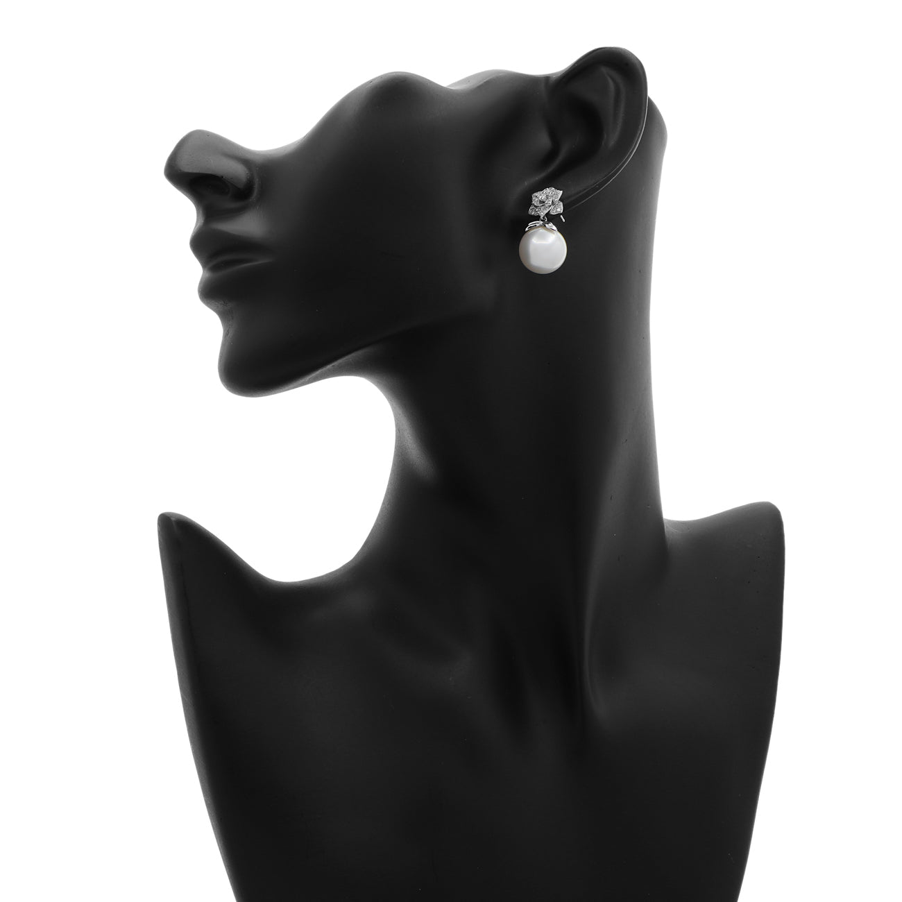 Exclusive 18K White Gold 12.9mm South Sea Pearl Blossom Drop Earrings — Back View