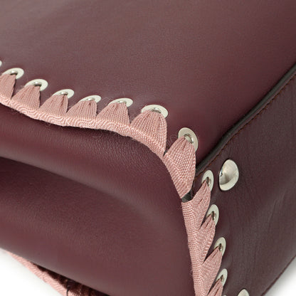 Exclusive Fendi Dark Red Rosa Doll Vitello Dolce Ribbon Lace Up Petite 2Jours Tote — Top View