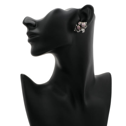 Exclusive 18K White Gold Trefoil Cluster Tahitian Pearl Floral Earrings — Back View