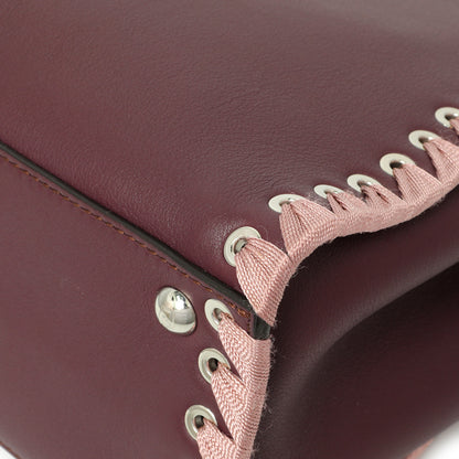 Exclusive Fendi Dark Red Rosa Doll Vitello Dolce Ribbon Lace Up Petite 2Jours Tote — Detail View