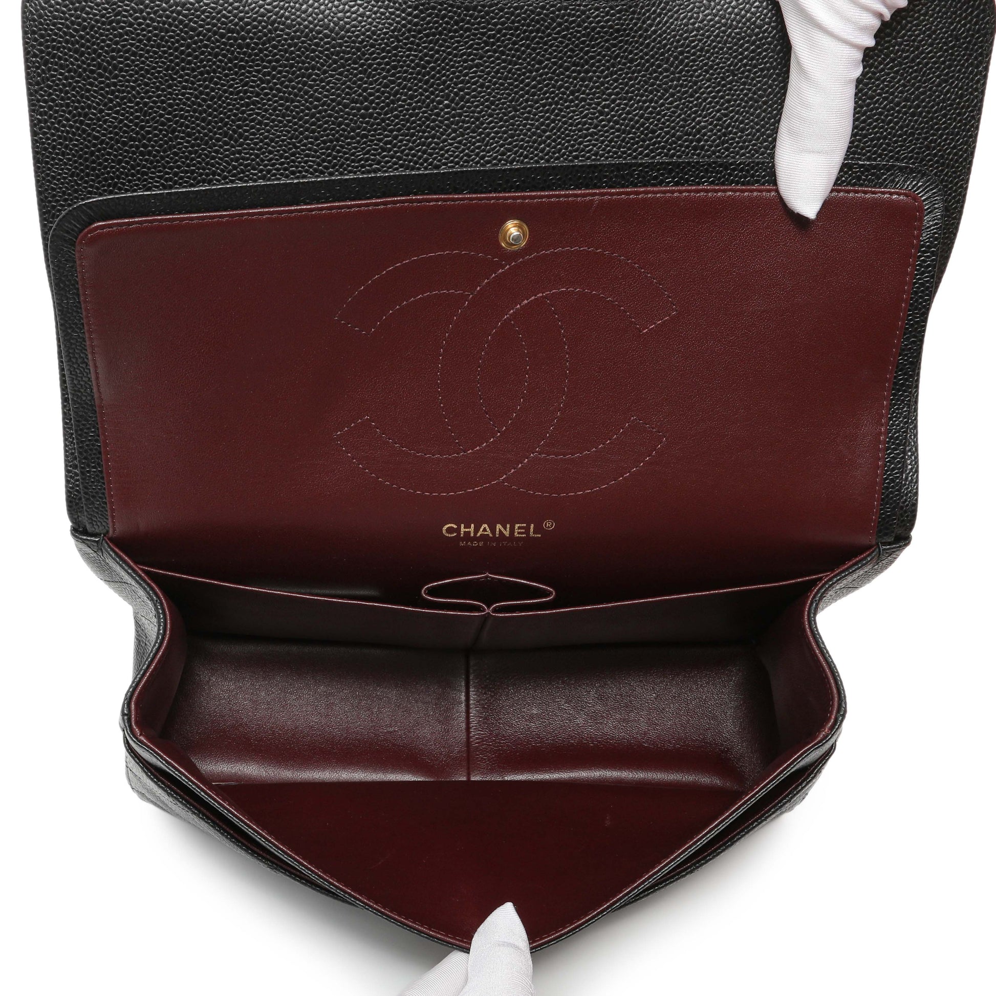 Exclusive Chanel Black Quilted Caviar Jumbo Classic Double Flap — Detail View