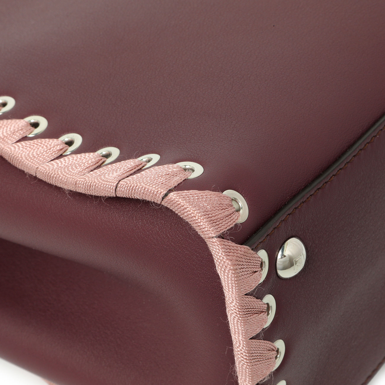 Exclusive Fendi Dark Red Rosa Doll Vitello Dolce Ribbon Lace Up Petite 2Jours Tote — Lifestyle View