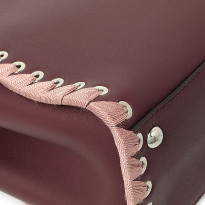 Exclusive Fendi Dark Red Rosa Doll Vitello Dolce Ribbon Lace Up Petite 2Jours Tote — Lifestyle View