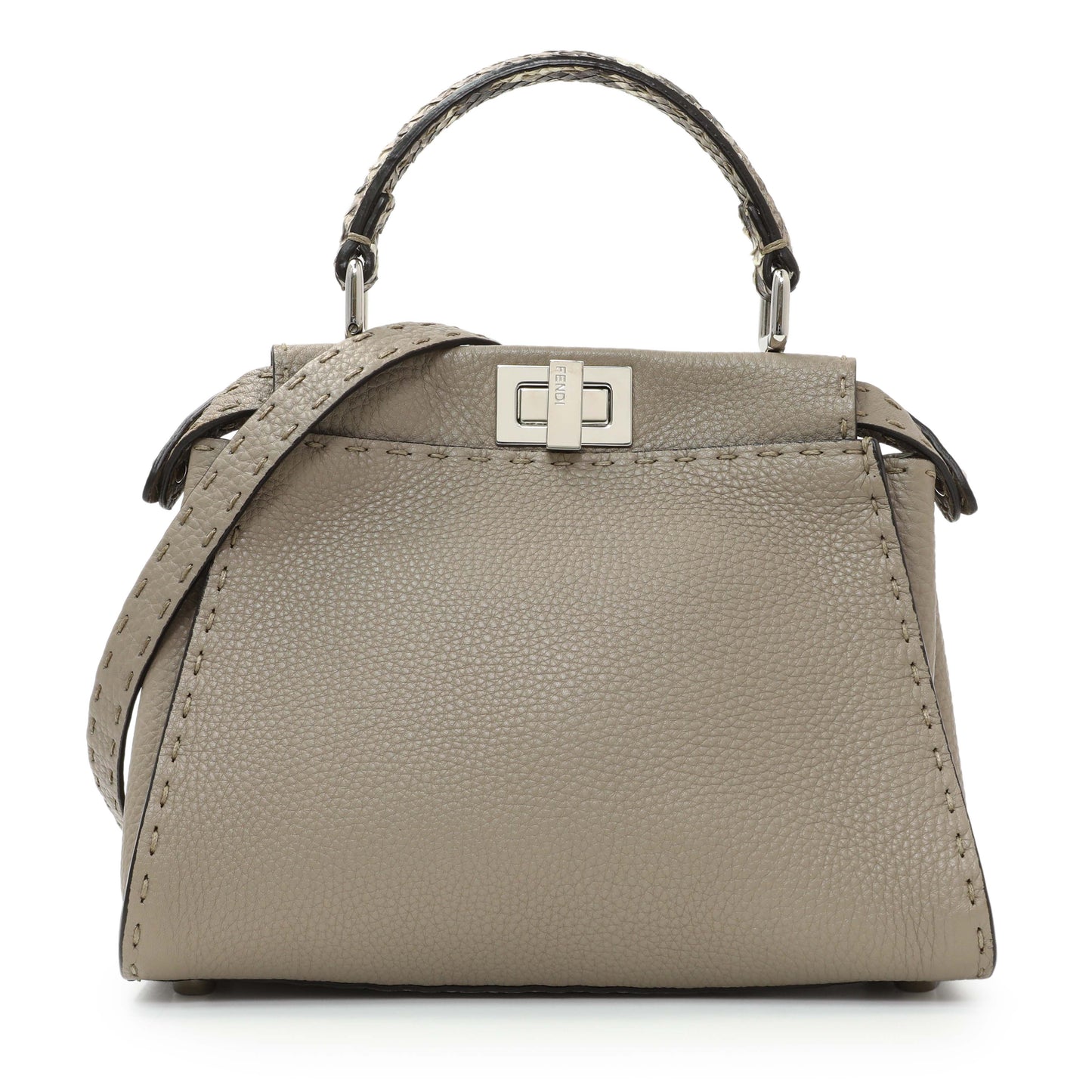 Exclusive Fendi Plaster Cuoio Romano Snakeskin Selleria Mini Peekaboo Iconic Satchel — Front View