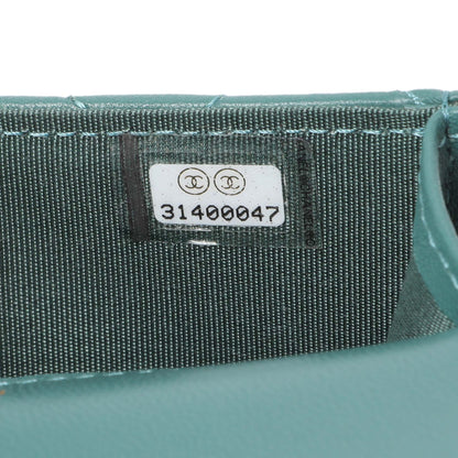 Exclusive Chanel Teal Lambskin Top Handle Flap Coin Purse With Chain — Lifestyle View