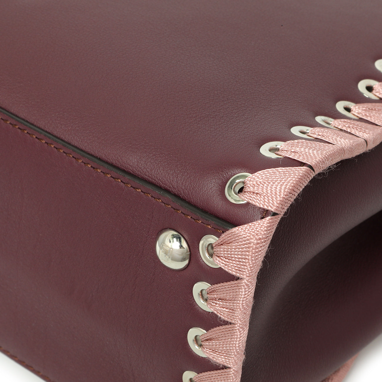 Exclusive Fendi Dark Red Rosa Doll Vitello Dolce Ribbon Lace Up Petite 2Jours Tote — Alternate View 7