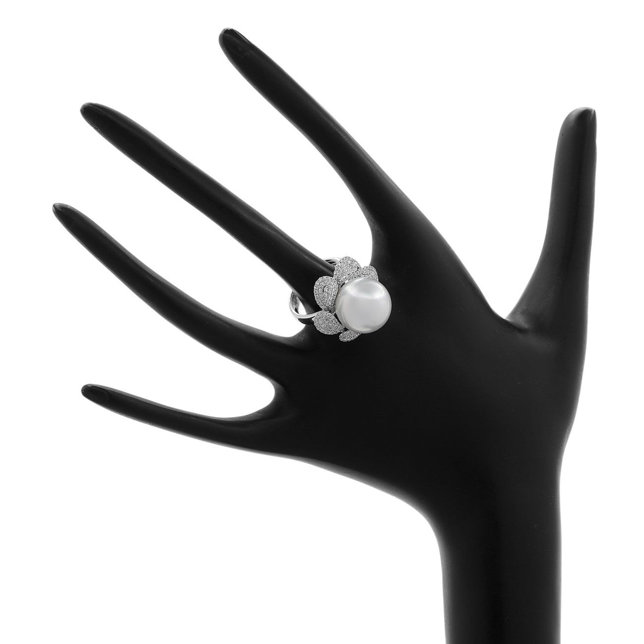 Exclusive 18K White Gold 14.5mm South Sea Pearl Blossom Ring — 4.5 — Top View