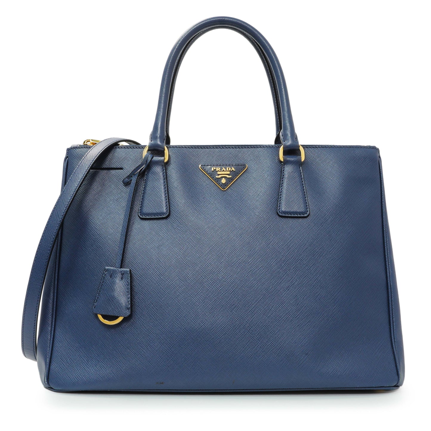 Exclusive Prada Blue Saffiano Medium Galleria Double Zip Tote — Front View