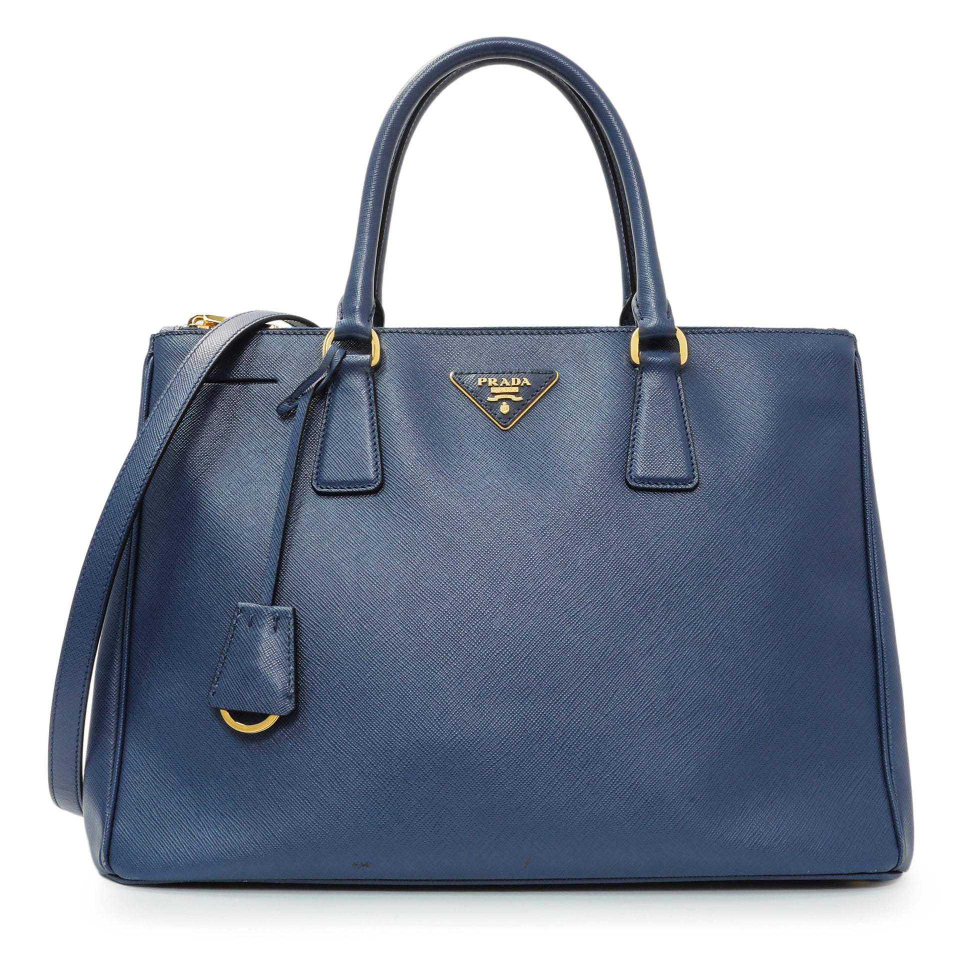 Exclusive Prada Blue Saffiano Medium Galleria Double Zip Tote — Front View