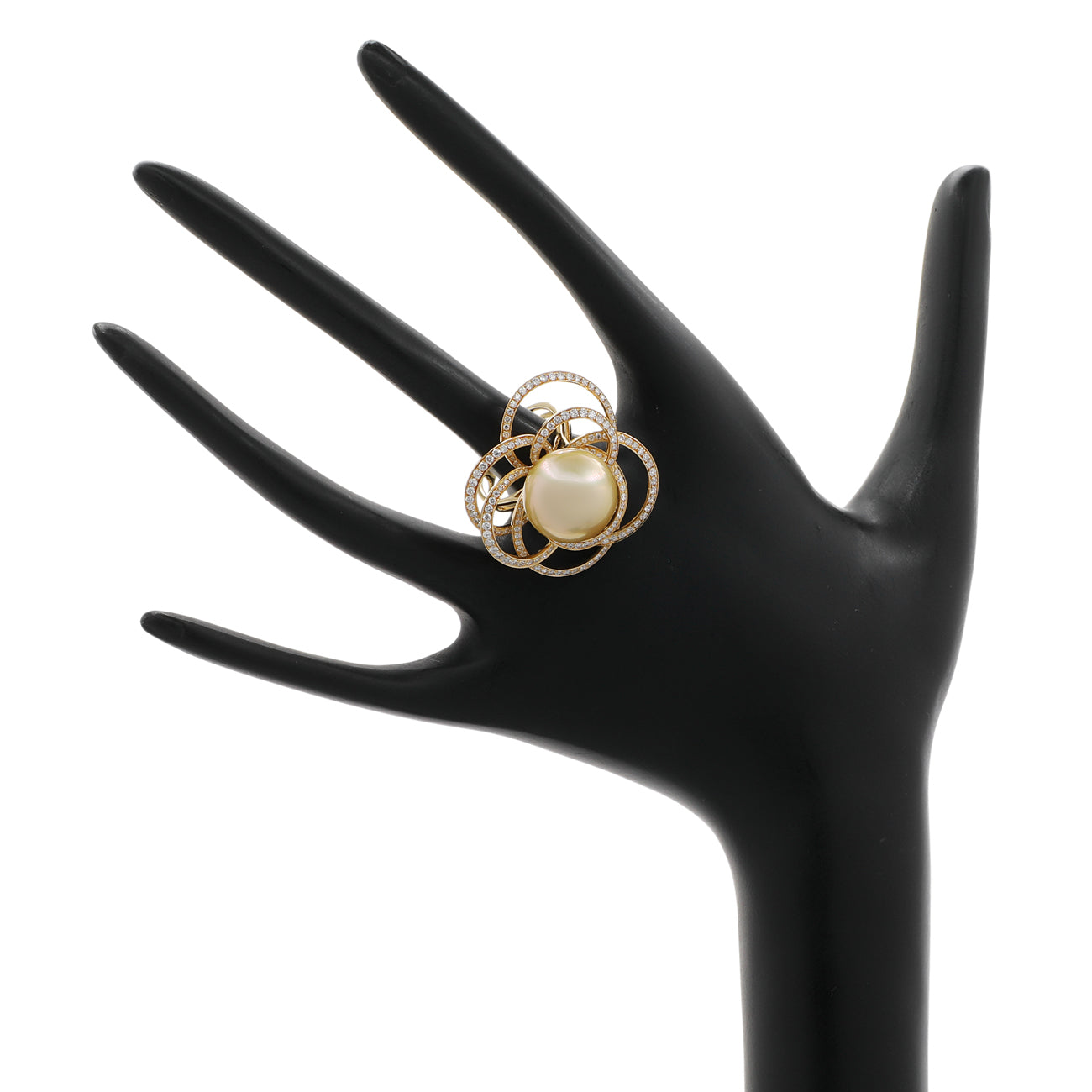Exclusive 18K Yellow Gold 15.3mm Pearl Blossom Diamond Ring — 4.5 — Top View