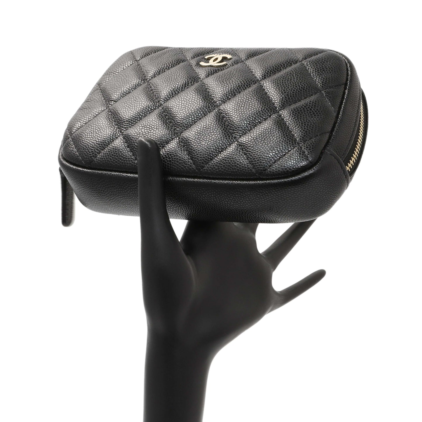 Exclusive Chanel Black Caviar Quilted Small Curvy Pouch Cosmetic Case — Alternate View 7