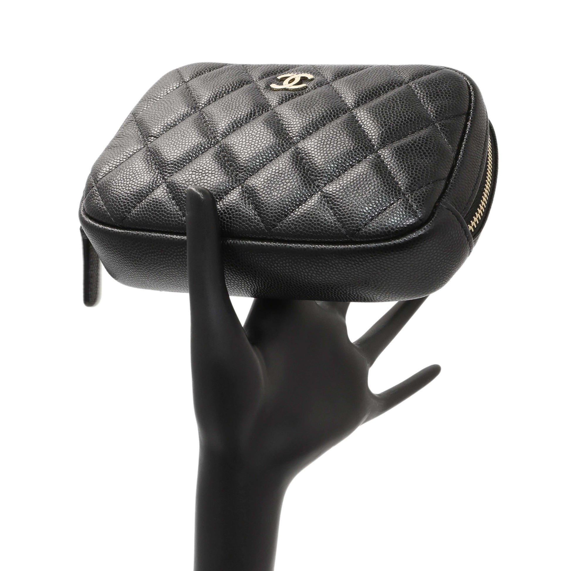 Exclusive Chanel Black Caviar Quilted Small Curvy Pouch Cosmetic Case — Alternate View 7