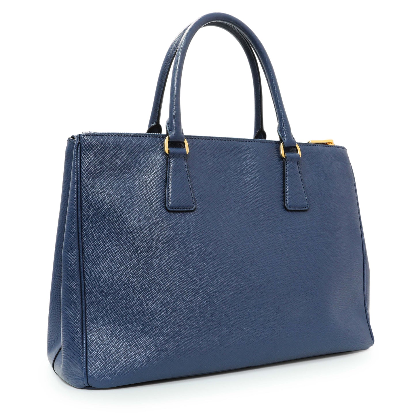 Exclusive Prada Blue Saffiano Medium Galleria Double Zip Tote — Side View