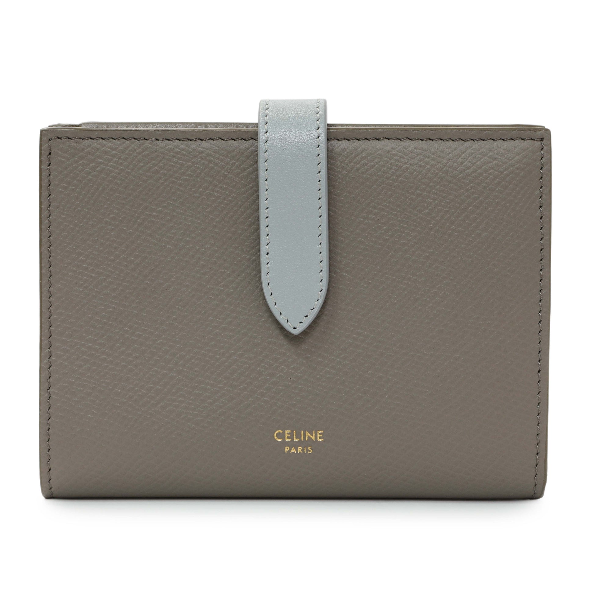 Exclusive Celine Grey Grained Calfskin Medium Multifunction Strap Wallet — Front View