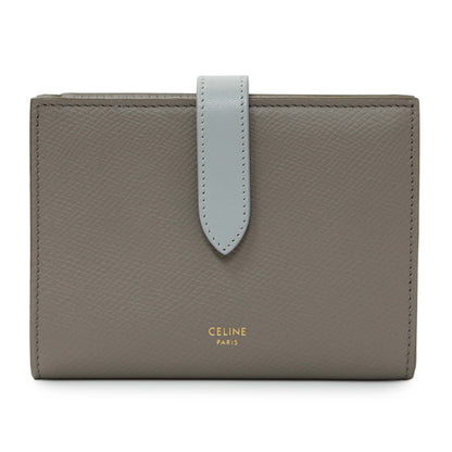 Exclusive Celine Grey Grained Calfskin Medium Multifunction Strap Wallet — Front View