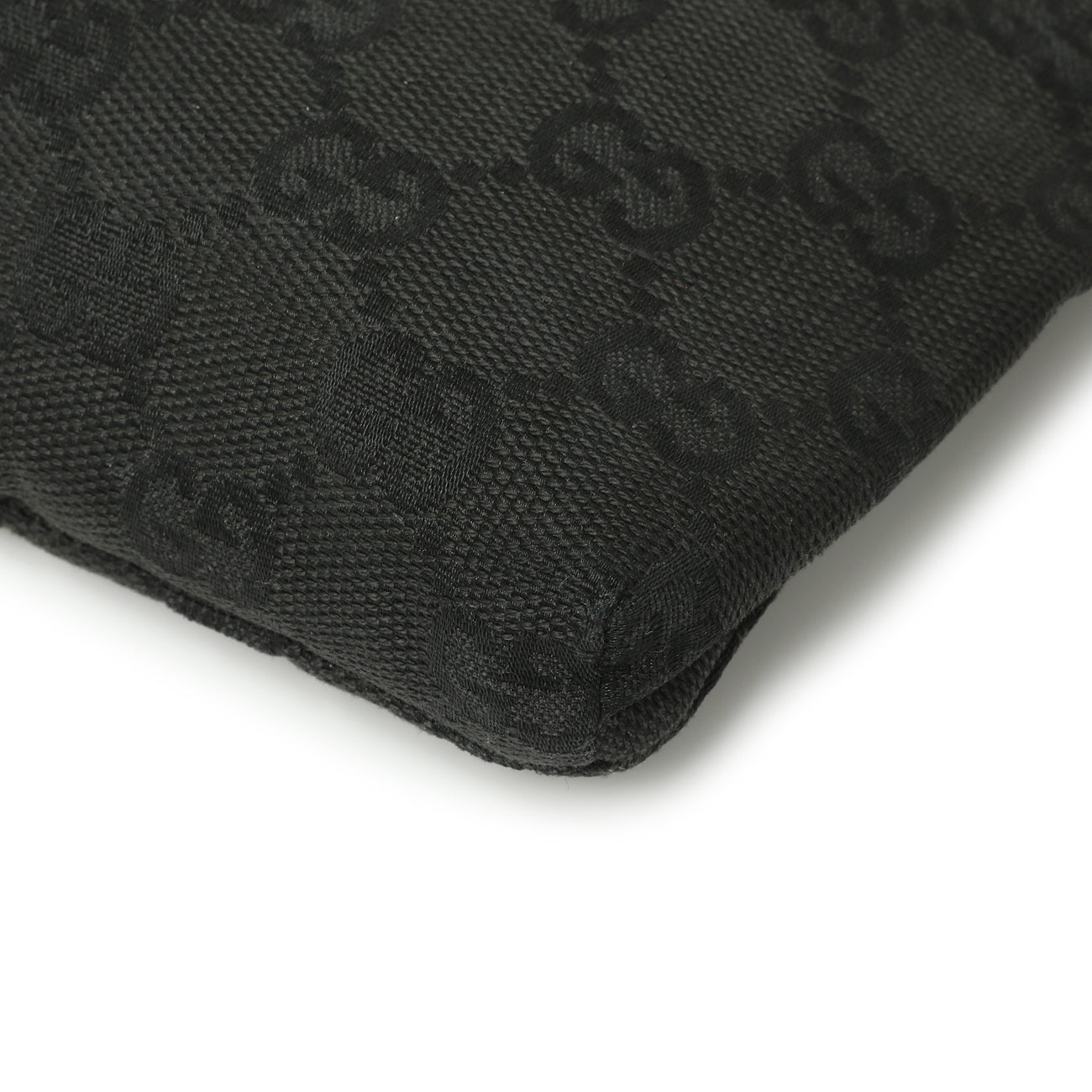 Exclusive Gucci Black GG Monogram Double Pocket Belt Bag — Detail View