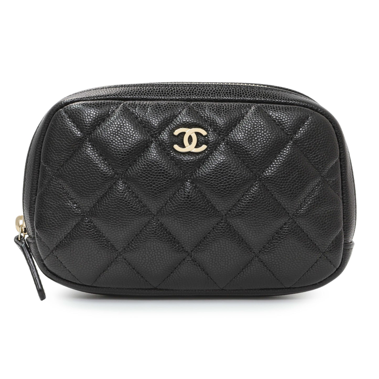 Exclusive Chanel Black Caviar Quilted Small Curvy Pouch Cosmetic Case — Front View