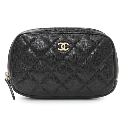 Exclusive Chanel Black Caviar Quilted Small Curvy Pouch Cosmetic Case — Front View