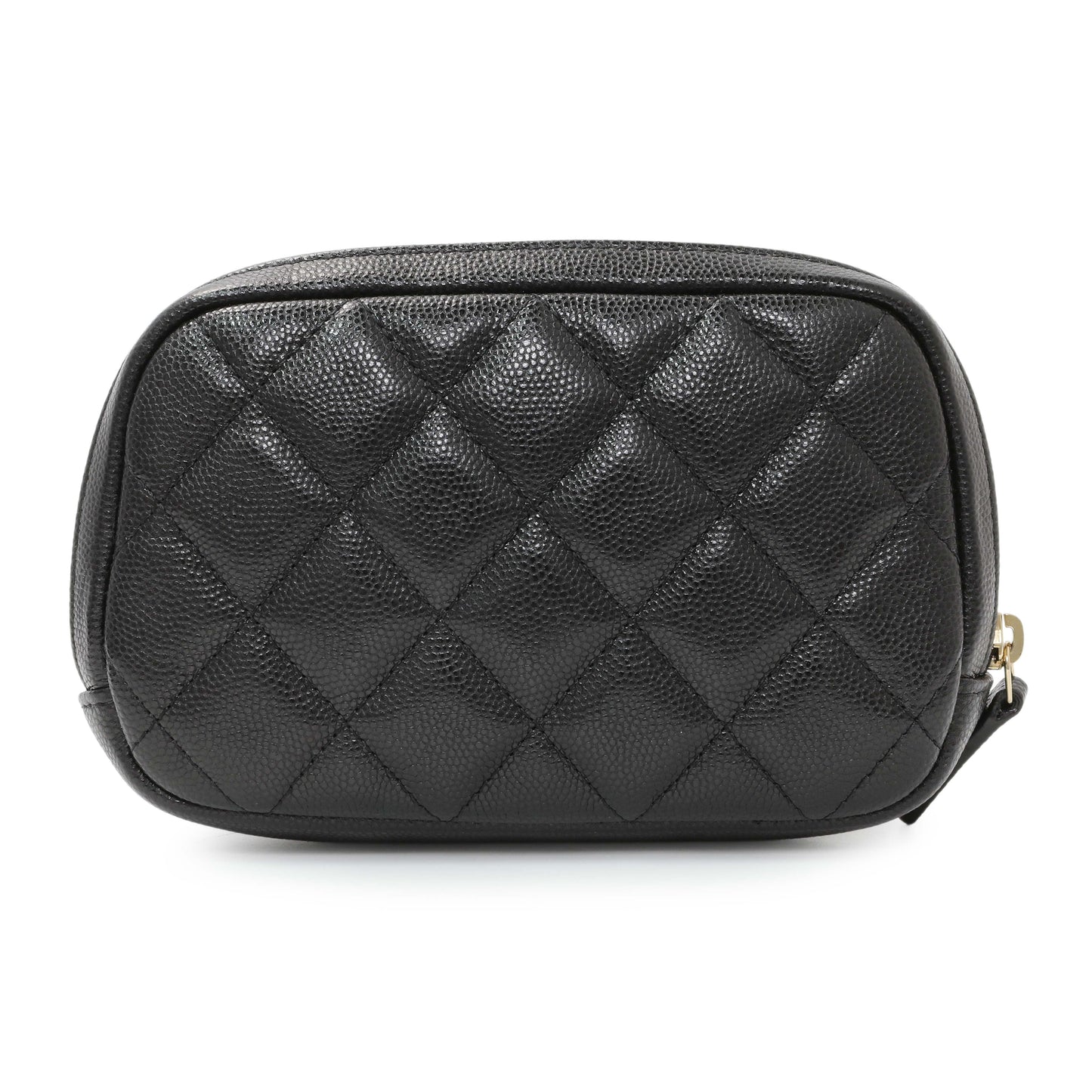 Exclusive Chanel Black Caviar Quilted Small Curvy Pouch Cosmetic Case — Side View