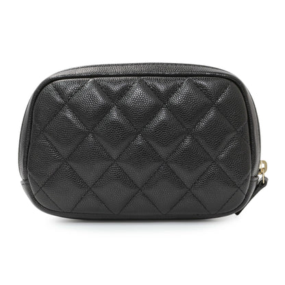 Exclusive Chanel Black Caviar Quilted Small Curvy Pouch Cosmetic Case — Side View