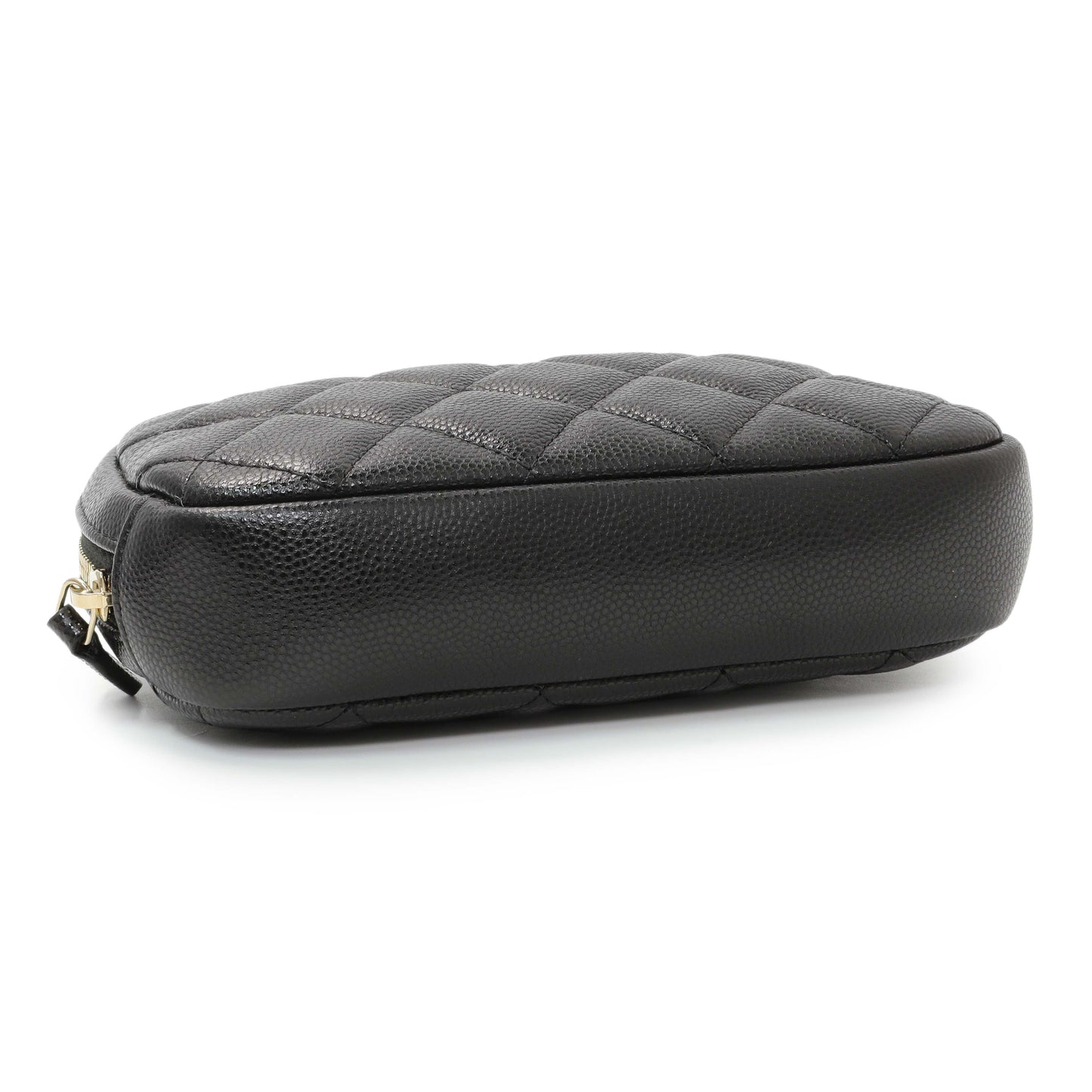Exclusive Chanel Black Caviar Quilted Small Curvy Pouch Cosmetic Case — Back View