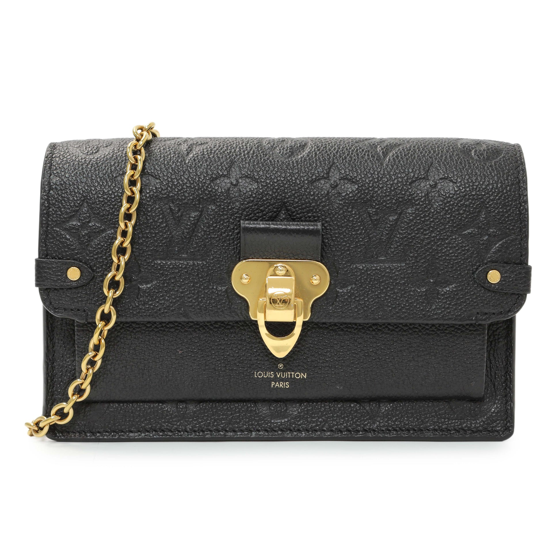 Exclusive Louis Vuitton Black Empreinte Vavin Chain Wallet — Front View
