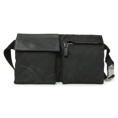 Exclusive Gucci Black GG Monogram Double Pocket Belt Bag — Front View