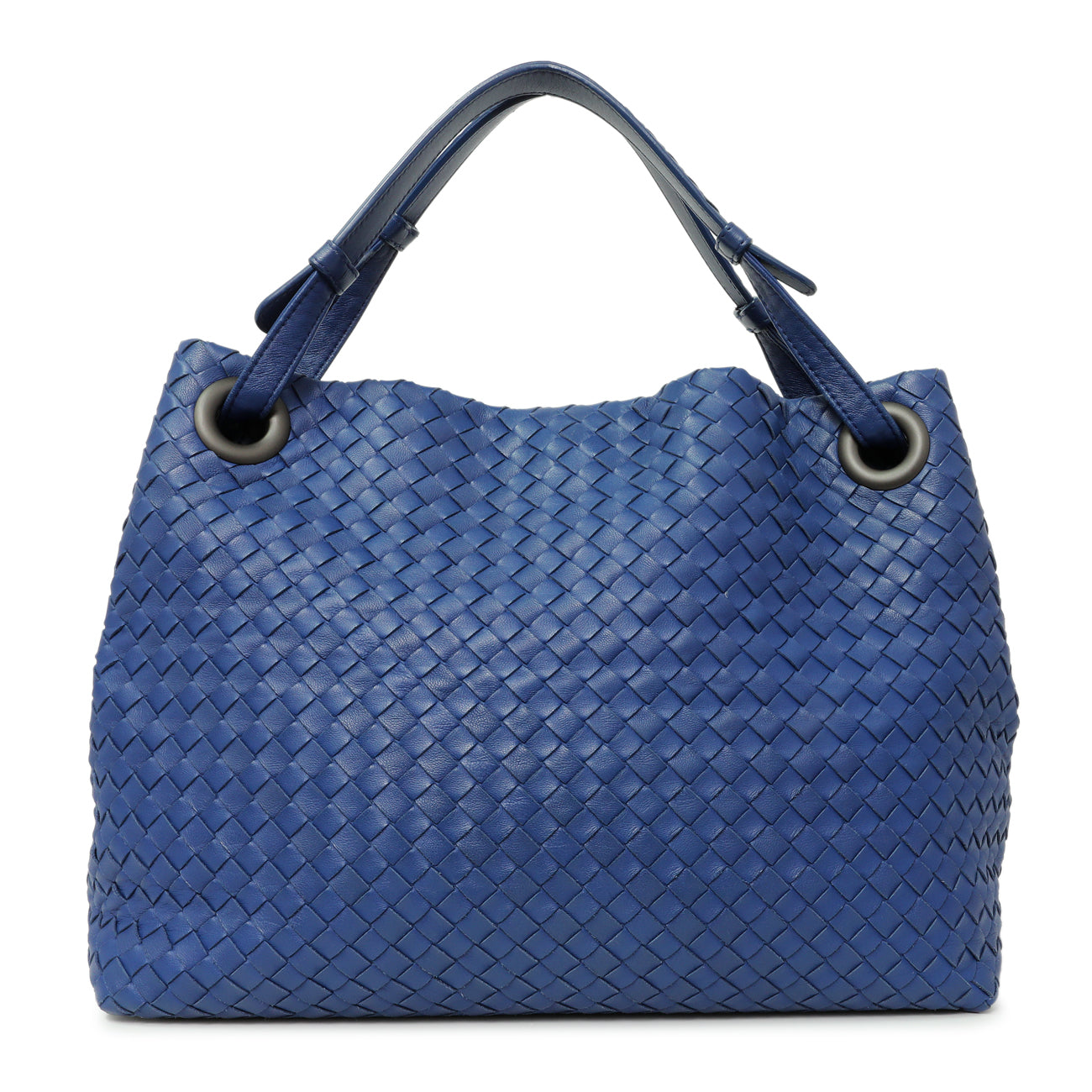 Exclusive Bottega Veneta Blue Nappa Intrecciato Medium Garda Bag — Front View
