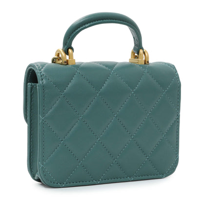 Exclusive Chanel Teal Lambskin Top Handle Flap Coin Purse With Chain — Side View