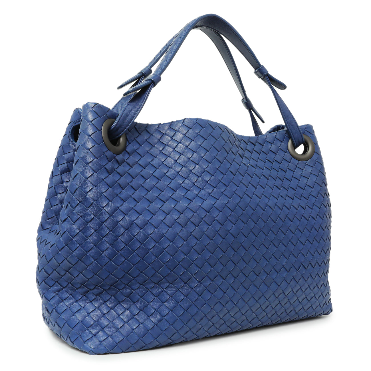 Exclusive Bottega Veneta Blue Nappa Intrecciato Medium Garda Bag — Side View