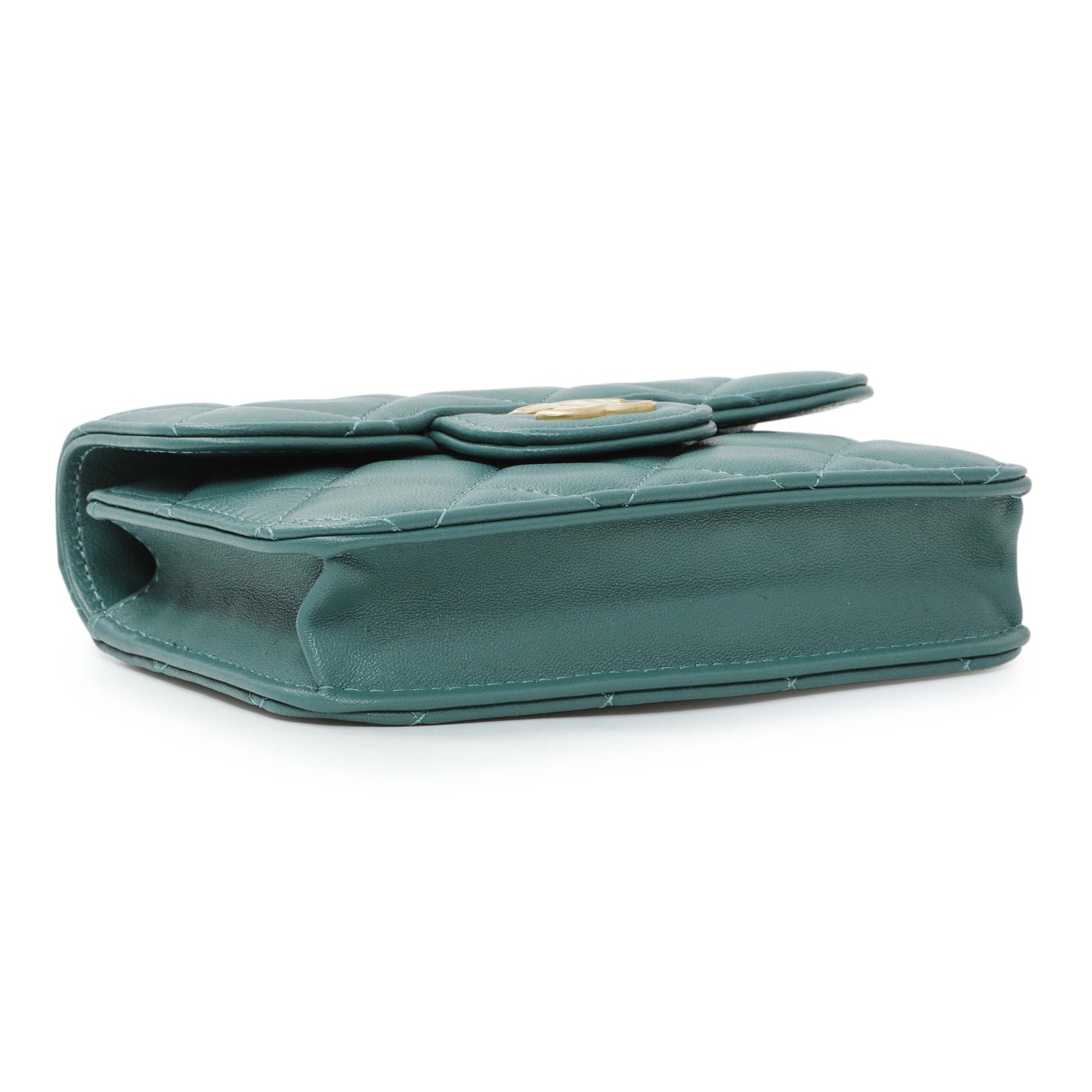 Exclusive Chanel Teal Lambskin Top Handle Flap Coin Purse With Chain — Back View