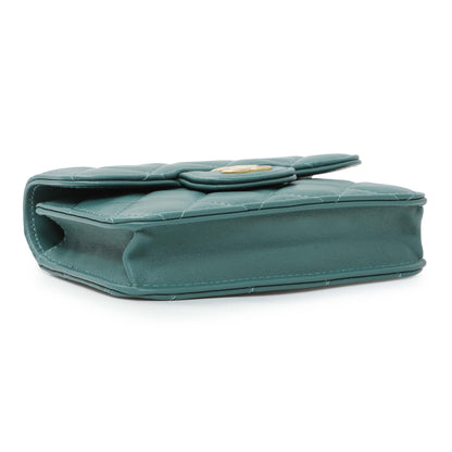 Exclusive Chanel Teal Lambskin Top Handle Flap Coin Purse With Chain — Back View