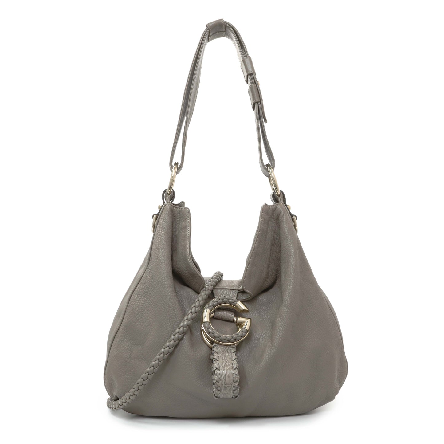 Exclusive Gucci Grey Calfskin G Wave Shoulder Bag — Front View