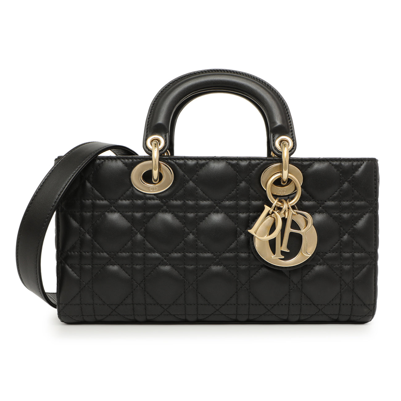 Exclusive Christian Dior Black Lambskin Cannage Medium Lady D-Joy — Front View