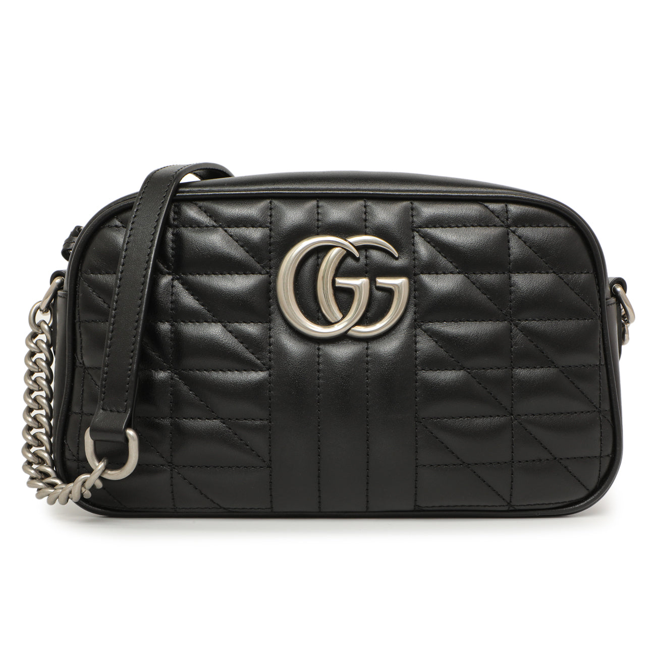 Exclusive Gucci Black Aria Matelasse Calfskin Small Marmont Shoulder Bag — Front View